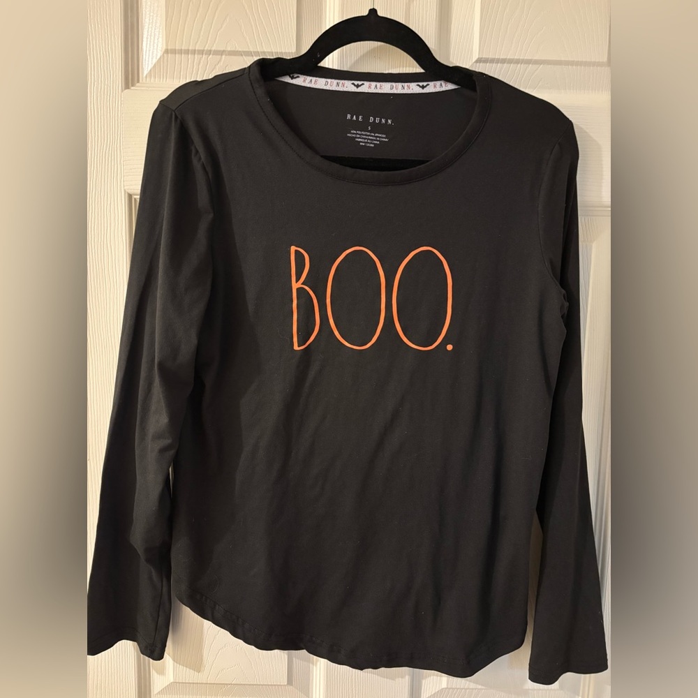 Rae Dunn Black and Orange Long Sleeve Tee Halloween Small